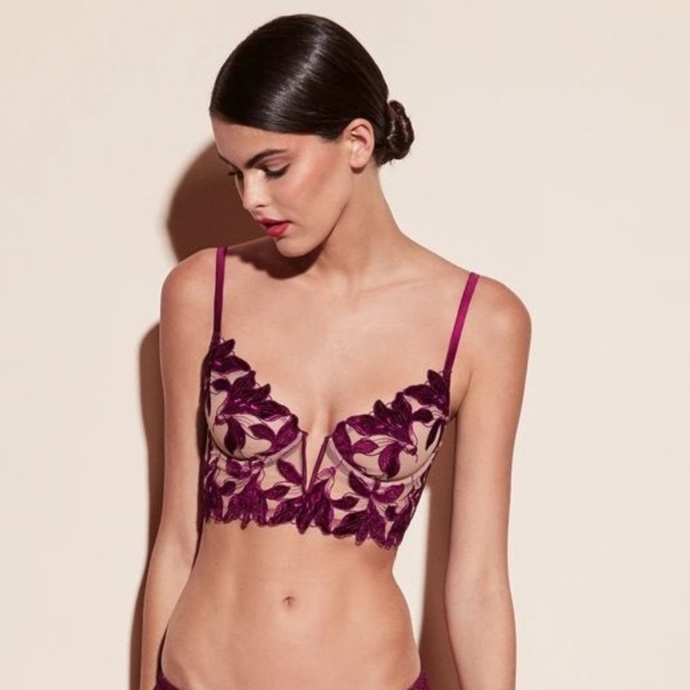 Fleur du Mal Deep Purple Floral Lace Bra